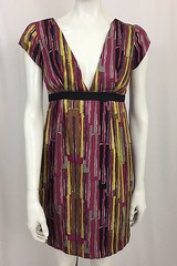 Leona by Lauren Leonard Silk Multi-Color Open Back Sheath Cocktail Dress Size 4