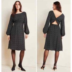 Anthropologie Agatha Midi Black & White Polka Dot Dress Size 2 Night Out Event