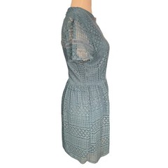 Coquette Romantic Old Money Francesca&rsquo;s Blue Lace Zip Back High Neck Size Large