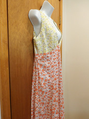 Unbranded Orange & Yellow Floral Maxi Sundress Zip Side Large