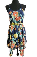 Wedding Guest Dress Summer Small Mini Flowy Hi Lo Belted Floral Blue My Michelle