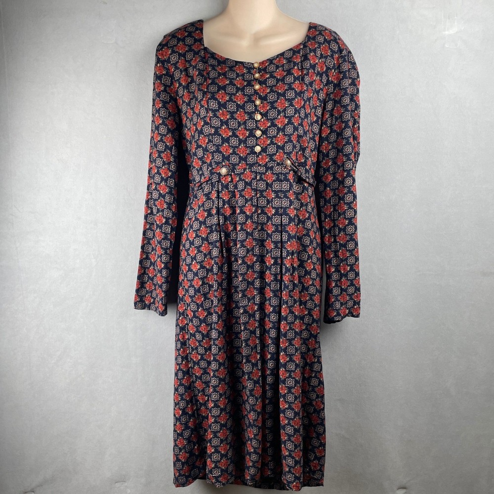 Jonathan Martin Vintage Floral Button Front Cottagecore Midi Dress S 12 USA Made
