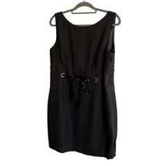 Jade Black Floral Jacquard Sheath Dress Rhinestone Grommet Satin Tie Size 16
