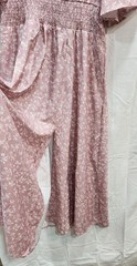 Yes fashion Pink Mauve Floral Print Flutter Sleeve Smocked Waist Front Slit Size