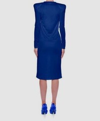 $2850 Tom Ford Women&rsquo;s Blue Long Sleeve Pleated Sheath Dress Size IT 44/ US 8