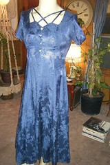 BRETT ALIXANDER Deep Shiny Blue Dress Tie Back Pleated size 7/8 Floral Print