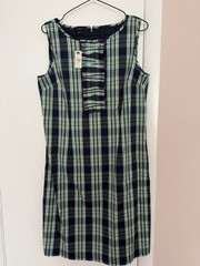 Talbots NWT Plaid Sleeveless Sheath Dress Ruffle Front Size 8 Cotton $109