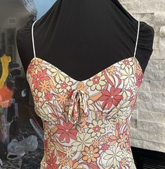 No Comment Retro Funky Floral Pattern Strechty Slip Dress 90s Y2K Size Large
