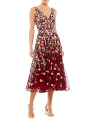 NWT, Mac Duggal Cocktail Floral Embroidered V-Neck Midi-Dress Size 10 #MD0192
