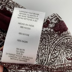 Boho Paisley Bell Sleeve Long Flowy Top Maroon White Festival Peasant S Size 2