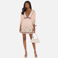 Agua Bendita Alex Kezia Mini Dress Large Floral Plunge Balloon Sleeve Tie Back