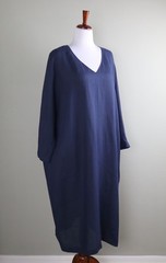 MARINA RINALDI $695 Solid Navy Linen V-Neck Tunic Dress Size 31 US 22