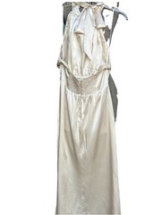 Reformation Ivory Silk Satin Maxi Dress Halter Sleeveless Bow Button Size 10