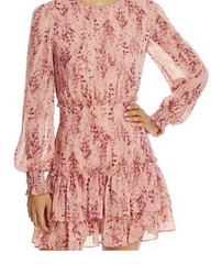 Aqua Pink Floral Ruffled Long-Sleeve Mini Dress Size XS
