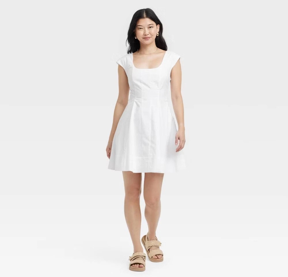 NWT ~ a New Day sz 14 White Corset Woven Mini A-line Poplin Dress SS Lined 4615