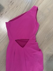 Katie May Pink Solid One Shoulder Cutout Ruched Bodycon Midi Dress S