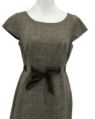 Brown Knee Length Sheath Dress Sz 8 M Belted Bow Waist Career Office Spring Twee