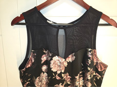 Maurices Black Floral Mesh Metallic Shine Knee Length Dress Medium Illusion
