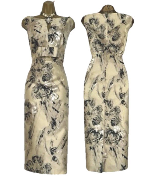 FELY CAMPO Size 14 BNWT Light Beige Black Gold Floral Mother Of The Bride Dress