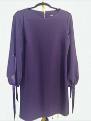 MSK Purple Long Sleeve Boat Neck Shift Dress with Tie Cuff Detail Size S
