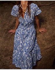 ZARA BLUE OPENWORK EMBROIDERED EMBROIDERY MIDI DRESS BUTTONS Size S