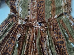 Vintage Select Brown and Green Beaded Floral Animal Print Dress Women&rsquo;s Medium