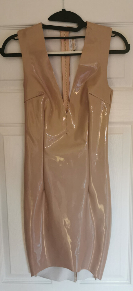 Oh Polly PVC Shiny Black Midi Bodycon Sexy Dress Size 6
