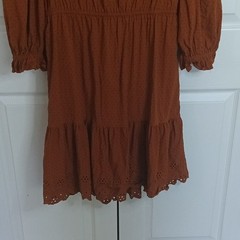 Universal Thread Brown Eyelet Ruffle 3/4 Sleeve Fit & Flare Mini Dress L