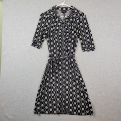 Laundry Shelli Segal Black Geometric 1/2 Sleeve Button Up Shirt Dress 8 Stretch