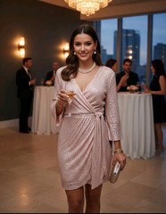 Pink Sequin Kimono Sleeve Mesh Mini Dress NWOT Size M
