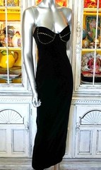 Betsey Johnson Vintage LUXE 90s RUNWAY Black Stretch Velvet Midi Slip Dress Sz S