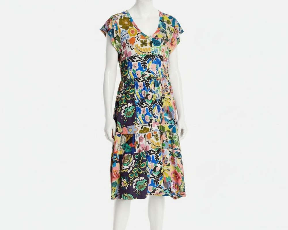 Johnny Was Womens&rsquo; Black Floral Print Pullover Chelsea Garden Dress Size XL