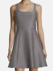 Theory Sz 8 Trekana Circuit Knit Black and White Sleeveless Fit And Flare Dress