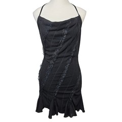 SHEIN Black Halter Mini Dress Lace Trim Ruffle Hem Cowl Neck Goth Y2K Size 6 M