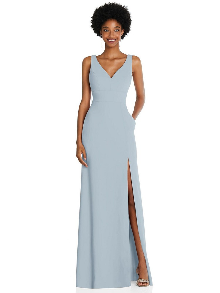 After Six 6857…Square Low-Back A-Line Dress with Front Slit….Mist…Sz 2