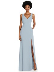 After Six 6857…Square Low-Back A-Line Dress with Front Slit….Mist…Sz 2