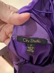 City Studio Purple Juniors 7 Plunge Neck Skater Dress Satin Lace-Up Zip