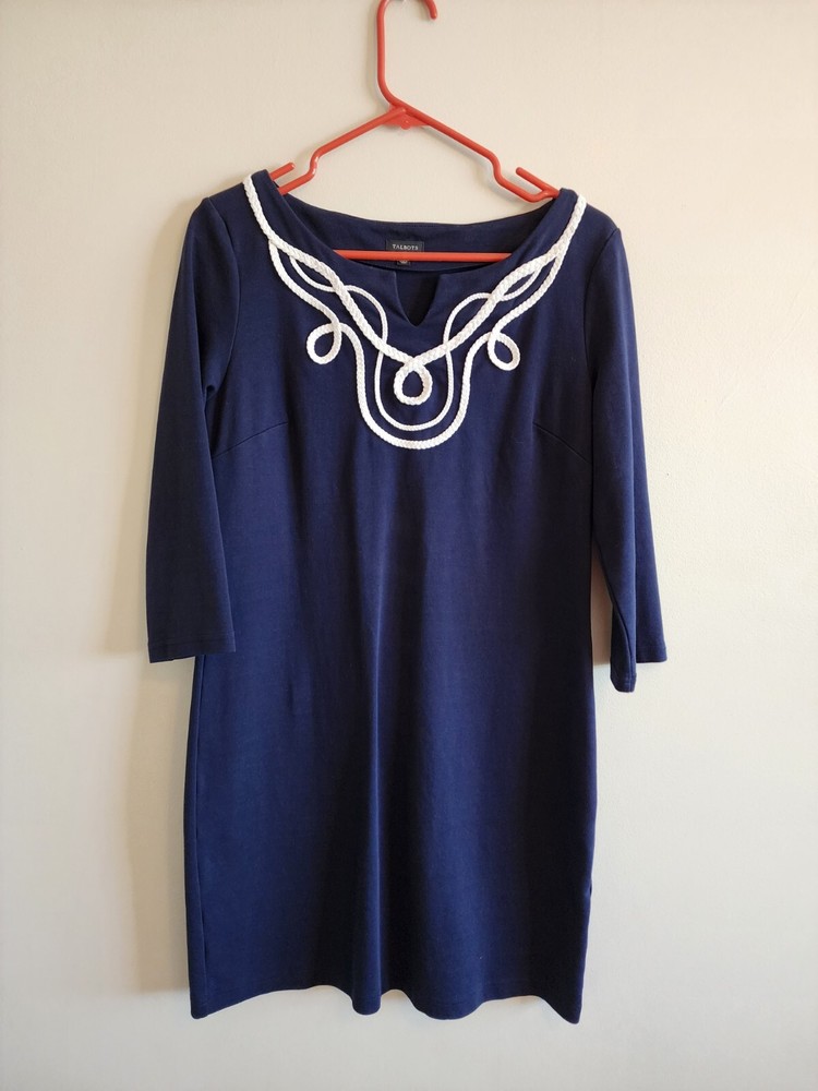 Talbots Navy Nautical Rope Trim Shift Dress Size Medium. EUC