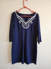 Talbots Navy Nautical Rope Trim Shift Dress Size Medium. EUC