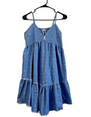 Jodifl Light Blue W/ White Stars Short Tiered Sun Dress Sleeveless Size L