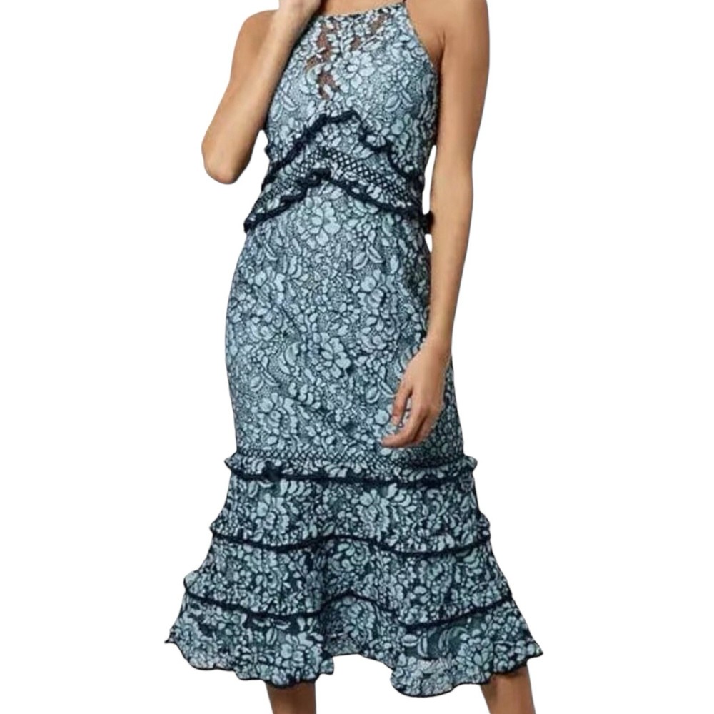 Keepsake The Label Catch Me Lace Midi Dress in Dusk Blue Womens Size Large