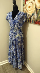 Cynthia Steffe Blue White Floral Tiered Maxi Dress Women&rsquo;s Small Boho Resort