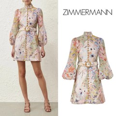 NWOT $950 Zimmermann Illustration Buttoned Belted Floral Linen Mini Dress AU0 XS
