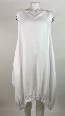 Match Point Small White Linen Elastic Hem Sleeveless Dress Layered Back Pockets