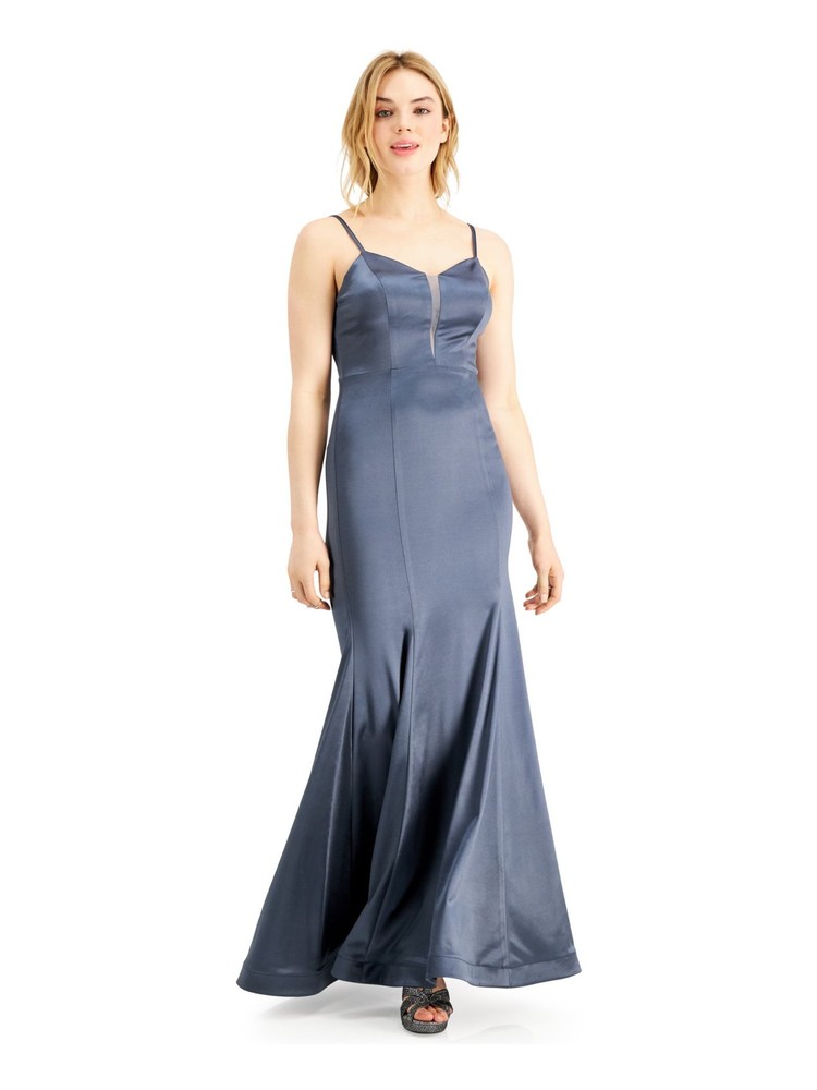 TEEZE ME Womens Mermaid Dress Gray Spaghetti Strap Back Juniors 34