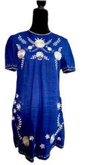 Zara Royal Blue Embroidered Linen Blend Mini Dress Short Sleeve XS 4786/092/400
