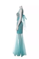 Jovani Mermaid Gown Women&rsquo;s Size 6 Aqua Prom Pageant Dress Beaded Sheer Tulle