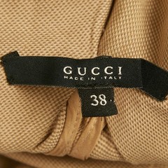 Gucci Beige Patterned Cotton Plunge Neck Midi Dress S