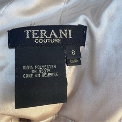 TERANI COUTURE sz 8 gl1790 Beige Gold Sequin Beaded Mesh Gown Long Sleeve V-Neck