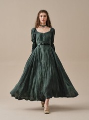 LINEN NAIVE Phoenix Regency Lace-Up Maxi Dress Gown Teal Green Tie Dye Small 4/6